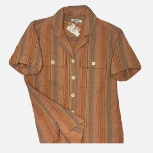 Madewell Shirt Camp Striped Cotton Linen Blend Oversized NJ592 Women XXS NWT